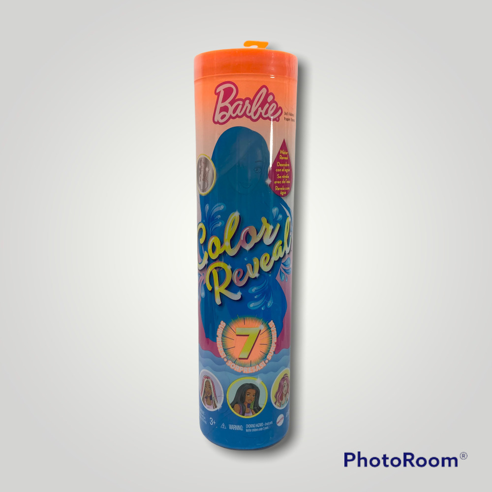BARBIE Color Reveal Metallic Sunny N' Cool Series Doll 7 Surprises Orange Tube